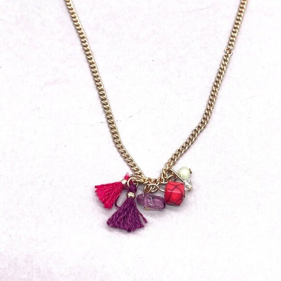 Sfera Multicolor Beaded Tassel Chain Necklace Gold Tone Lobster 16 to 18 Inches - Picture 1 of 4